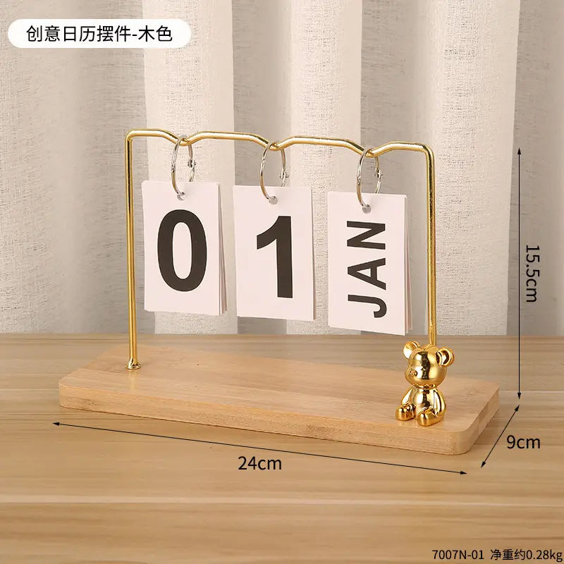 Nordic Modern Wooden Bear Page Flip Calendar Holder