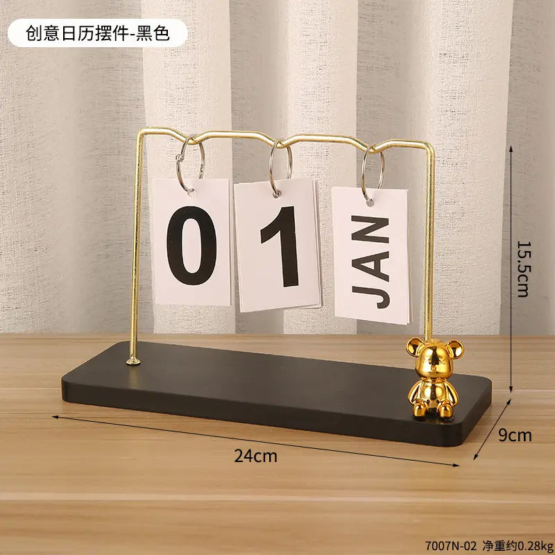 Nordic Modern Wooden Bear Page Flip Calendar Holder