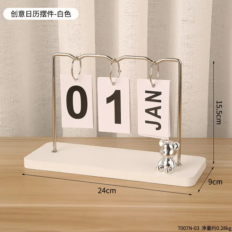 Nordic Modern Wooden Bear Page Flip Calendar Holder