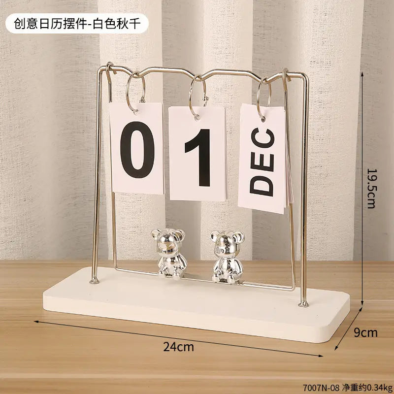 Nordic Modern Wooden Bear Page Flip Calendar Holder