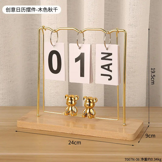 Nordic Modern Wooden Bear Page Flip Calendar Holder